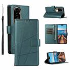 For OPPO Reno10 Pro Global PU Genuine Leather Texture Embossed Line Phone Case(Green) - 1