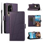 For OPPO Reno10 Pro Global PU Genuine Leather Texture Embossed Line Phone Case(Purple) - 1