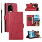 For OPPO Reno10 Pro+ PU Genuine Leather Texture Embossed Line Phone Case(Red) - 1