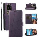 For OPPO Reno10 Pro+ PU Genuine Leather Texture Embossed Line Phone Case(Purple) - 1