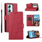 For OPPO A79 5G PU Genuine Leather Texture Embossed Line Phone Case(Red) - 1