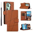 For OPPO Reno11 PU Genuine Leather Texture Embossed Line Phone Case(Brown) - 1