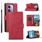 For OPPO A3 4G / 5G Global / A3X 4G / 5G India PU Genuine Leather Texture Embossed Line Phone Case(Red) - 1