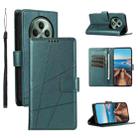 For OPPO Reno12 F 4G / 5G / F27 India PU Genuine Leather Texture Embossed Line Phone Case(Green) - 1