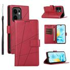 For OPPO Reno13 F 4G / 5G PU Genuine Leather Texture Embossed Line Phone Case(Red) - 1