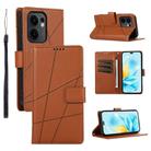 For OPPO Reno13 F 4G / 5G PU Genuine Leather Texture Embossed Line Phone Case(Brown) - 1