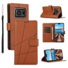 For Sharp Aquos R6 PU Genuine Leather Texture Embossed Line Phone Case(Brown) - 1