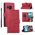 For Sharp Aquos R8 PU Genuine Leather Texture Embossed Line Phone Case(Red) - 1