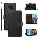 For Sharp Aquos Sense7 Plus PU Genuine Leather Texture Embossed Line Phone Case(Black) - 1