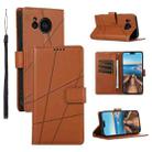 For Sharp Aquos Sense7 Plus PU Genuine Leather Texture Embossed Line Phone Case(Brown) - 1