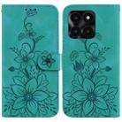 For Honor X6a Lily Embossed Leather Phone Case(Green) - 1