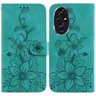 For Honor 200 5G Lily Embossed Leather Phone Case(Green) - 1