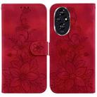 For Honor 200 5G Lily Embossed Leather Phone Case(Red) - 1