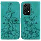 For Honor 200 Lite Global Lily Embossed Leather Phone Case(Green) - 1