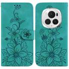 For Honor Magic6 Pro Lily Embossed Leather Phone Case(Green) - 1