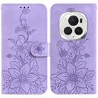 For Honor Magic6 Pro Lily Embossed Leather Phone Case(Purple) - 1