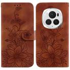 For Honor Magic6 Pro Lily Embossed Leather Phone Case(Brown) - 1