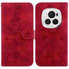 For Honor Magic6 Pro Lily Embossed Leather Phone Case(Red) - 1