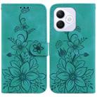 For Honor X60i Lily Embossed Leather Phone Case(Green) - 1