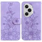 For Honor 400 Pro Global 160.8mm Lily Embossed Leather Phone Case(Purple) - 1