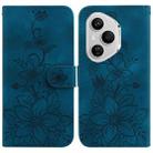 For Honor 400 Pro Global 160.8mm Lily Embossed Leather Phone Case(Dark Blue) - 1