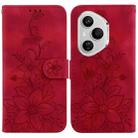 For Honor 400 Pro Global 160.8mm Lily Embossed Leather Phone Case(Red) - 1