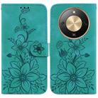 For Honor X70 5G Lily Embossed Leather Phone Case(Green) - 1