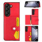 For Samsung Galaxy Z Fold5 Litchi Pattern Single Button Card Holder Phone Case(Red) - 1