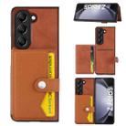 For Samsung Galaxy Z Fold5 Litchi Pattern Single Button Card Holder Phone Case(Brown) - 1