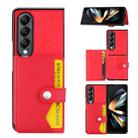 For Samsung Galaxy Z Fold4 5G Litchi Pattern Single Button Card Holder Phone Case(Red) - 1