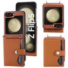 For Samsung Galaxy Z Flip5 Litchi Pattern Single Button Card Holder Phone Case with Long Lanyard(Brown) - 1