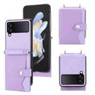 For Samsung Galaxy Z Flip4 5G Litchi Pattern Single Button Card Holder Phone Case with Long Lanyard(Light Purple) - 1