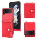 For Samsung Galaxy Z Flip4 5G Litchi Pattern Single Button Card Holder Phone Case with Long Lanyard(Red) - 1