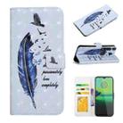 For Motorola Moto G8 Play Oil Embossed 3D Drawing Leather Phone Case(Blue Feather) - 1