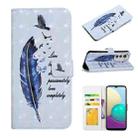 For Motorola Moto E32 Oil Embossed 3D Drawing Leather Phone Case(Blue Feather) - 1