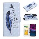 For Motorola One Action Oil Embossed 3D Drawing Leather Phone Case(Blue Feather) - 1