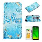 For Motorola Moto G7 Power Oil Embossed 3D Drawing Leather Phone Case(Blue Butterflies) - 1