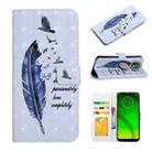 For Motorola Moto G7 Power Oil Embossed 3D Drawing Leather Phone Case(Blue Feather) - 1