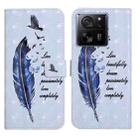 For Xiaomi 13T Oil Embossed 3D Drawing Leather Phone Case(Blue Feather) - 1