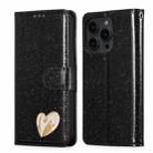 For iPhone 15 Pro Max Glitter Powder Love Leather Phone Case(Black) - 1