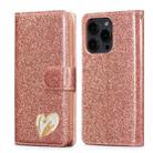 For iPhone 15 Pro Glitter Powder Love Leather Phone Case(Pink) - 1