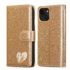 For iPhone 15 Plus Glitter Powder Love Leather Phone Case(Gold) - 1