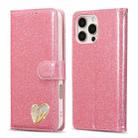 For iPhone 16 Pro Max Glitter Powder Love Leather Phone Case(Rose Red) - 1