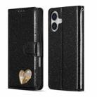 For iPhone 16 Plus Glitter Powder Love Leather Phone Case(Black) - 1