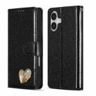 For iPhone 16 Glitter Powder Love Leather Phone Case(Black) - 1