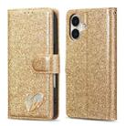 For iPhone 16 Glitter Powder Love Leather Phone Case(Gold) - 1