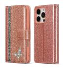 For iPhone 16 Pro Max Glitter Powder Butterfly Leather Phone Case(Rose Gold) - 1