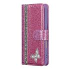 For iPhone 16 Pro Max Glitter Powder Butterfly Leather Phone Case(Rose Red) - 3