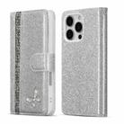 For iPhone 16 Pro Max Glitter Powder Butterfly Leather Phone Case(Silver) - 1