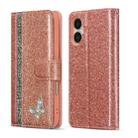 For iPhone 16 Plus Glitter Powder Butterfly Leather Phone Case(Rose Gold) - 1